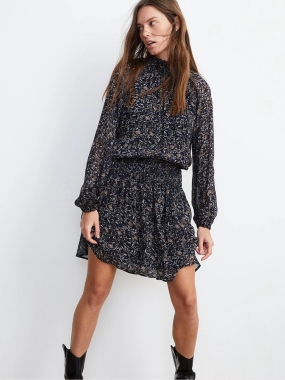 ❤️ Anthropologie x VELVET Kristen Sheer Floral Chiffon High Neck Mini Dress
